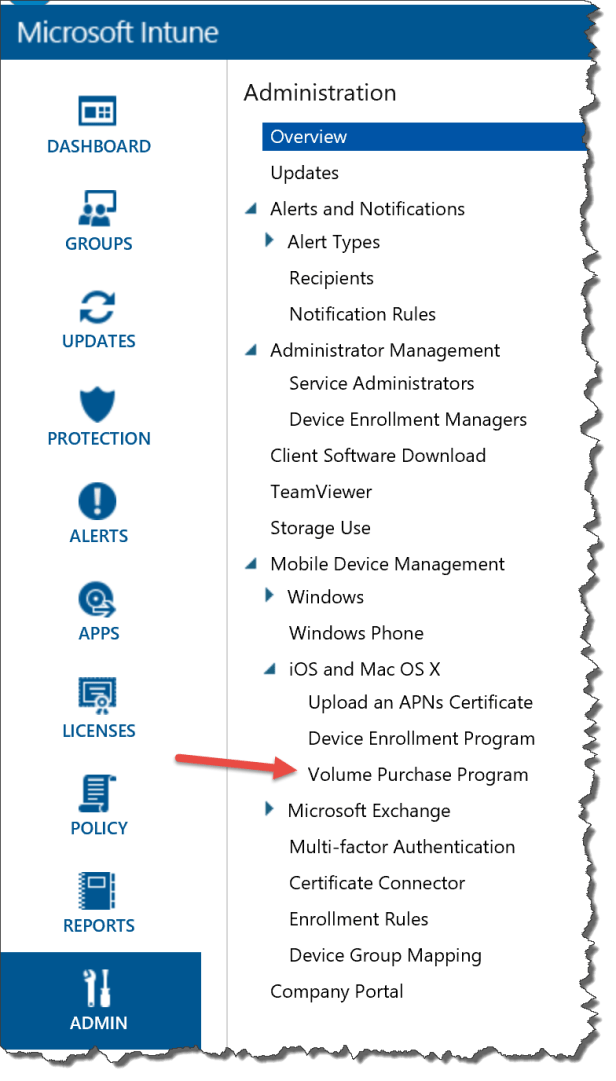 Intune console VPP