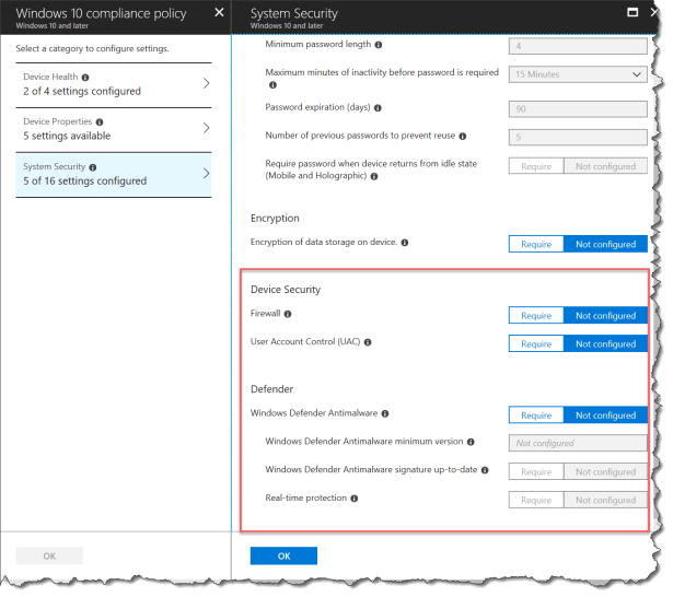Compliance settings Device security - 01